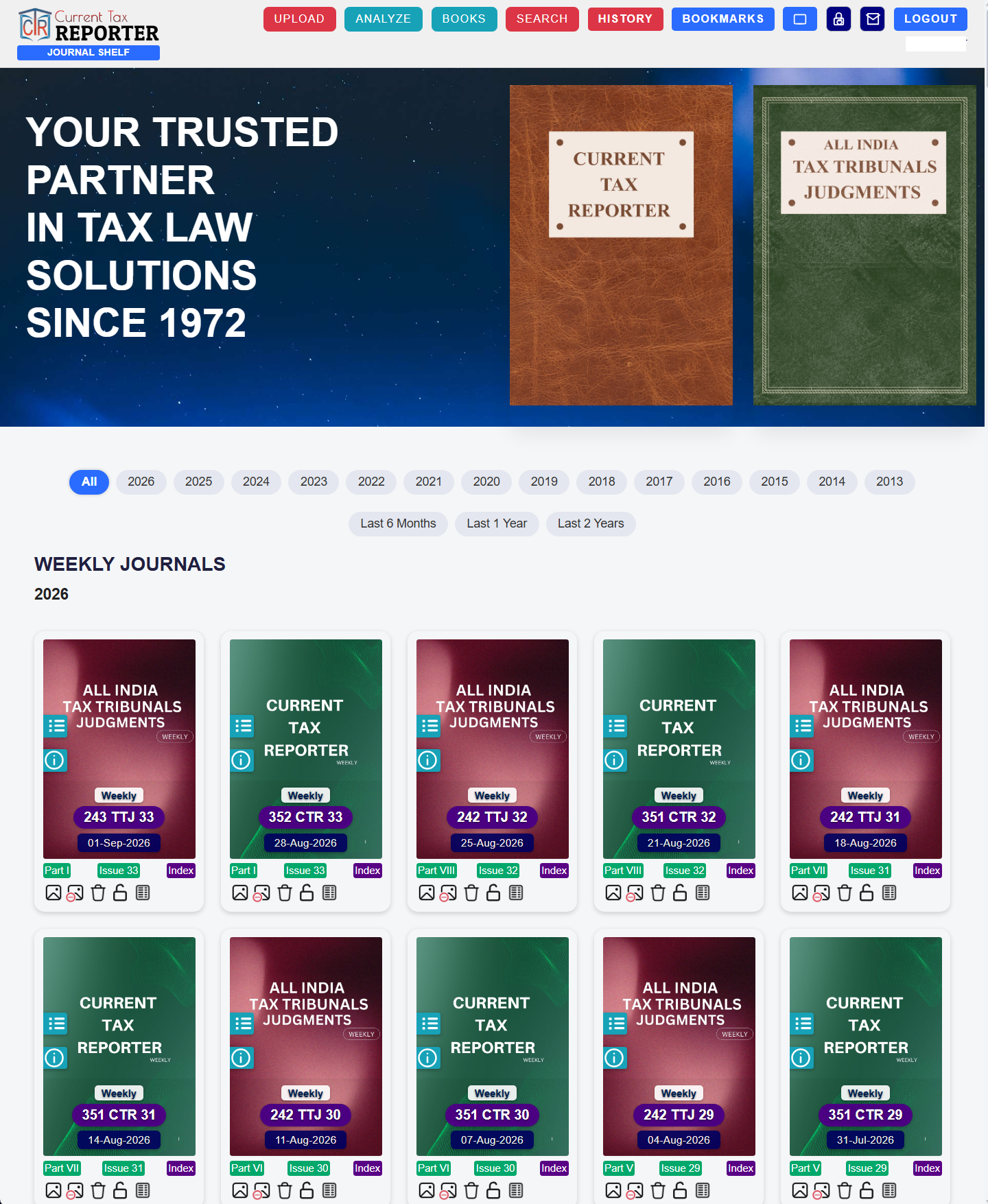 Digital shelf of Current Tax Reporter and All India Tax Tribunals Judgments volumes